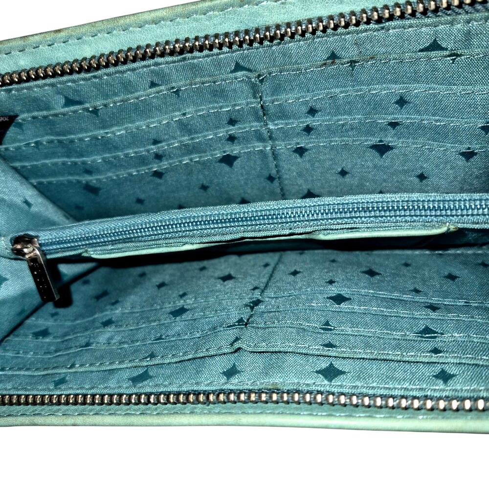 Vintage Fossil Maddox Women's Green Textured Leather Zip Around Clutch Wallet - Picture 5 of 7